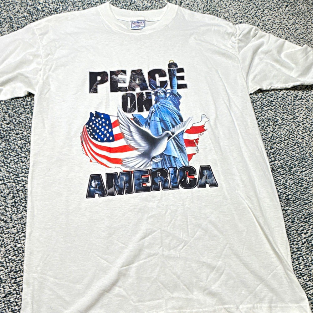 All Sport Heavyweight Preshrunk White Statue of Liberty Graphic Tee L Cotton